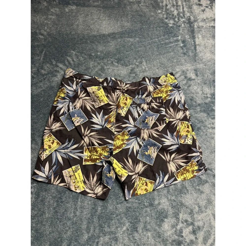 Tommy Bahama Tropical Hawaiian Print Swim Trunks Large Men Black Hula Marlin